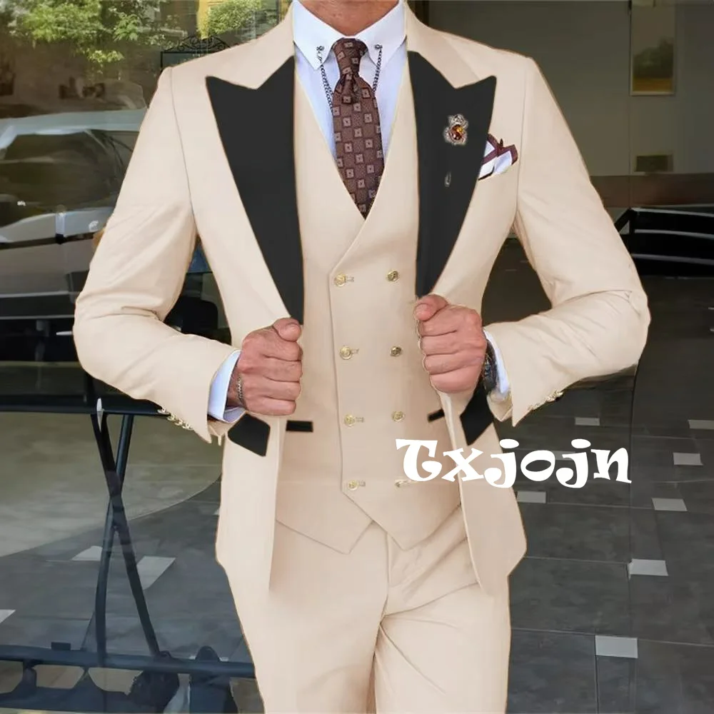 

Beige Formal Men's Suit Set 3 Pieces Wedding Party Gown Handsome Peak Lapel Tuxudo Daily Life Customized XS-5XL For Men