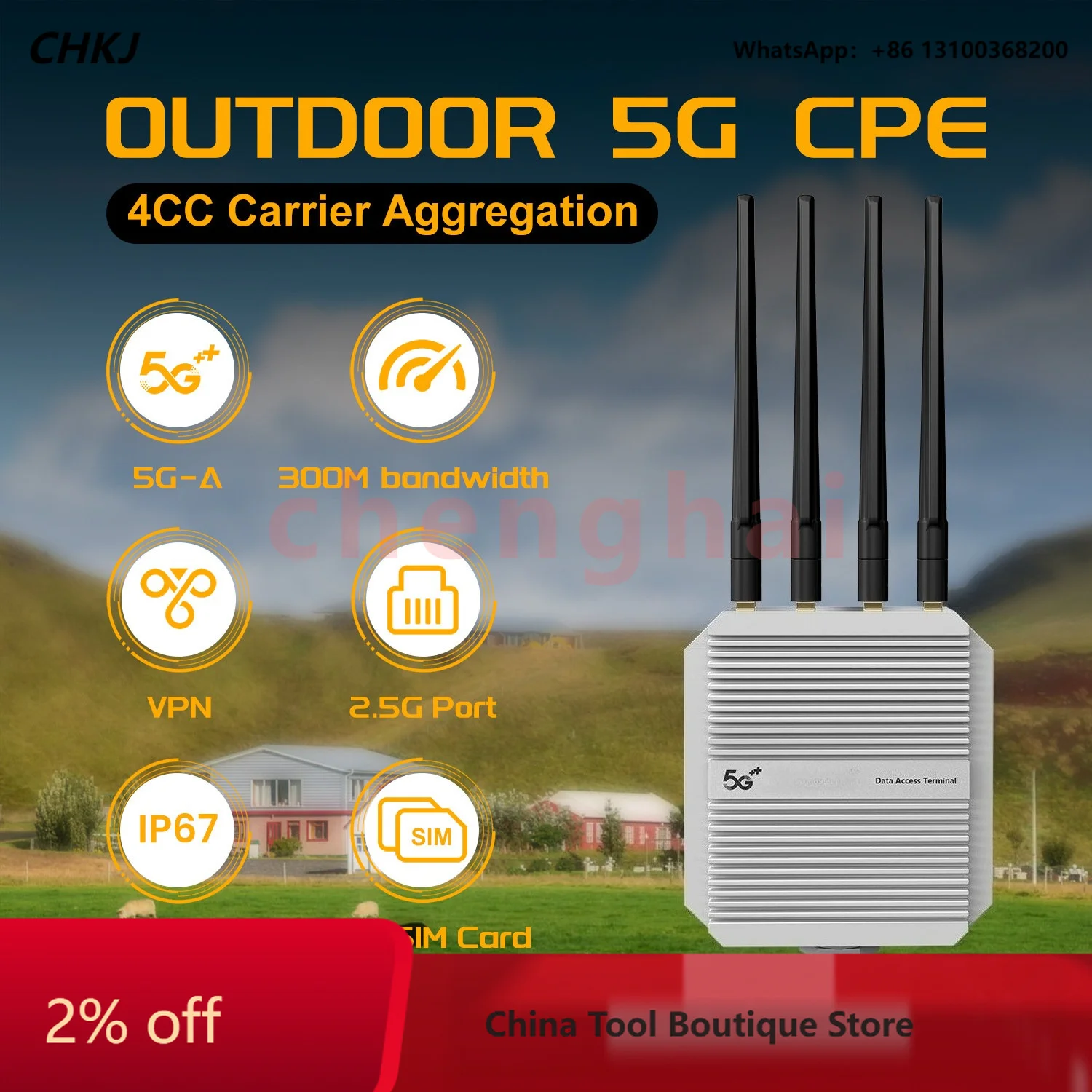 High Power Outdoor 5G Router – 4CC Carrier Aggregation, 2.5G Port, VPN, Multi-Band, IMEI Modification via AT Commands
