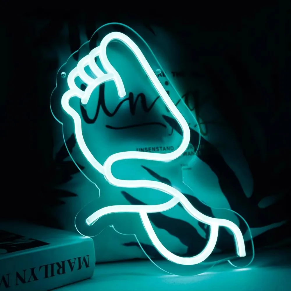 Minimalist Foot Neon Sign Blue LED Wall Art for Bedroom Spa Yoga Room Decor Relaxation Home Decor Gift Modern Ambient Lighting