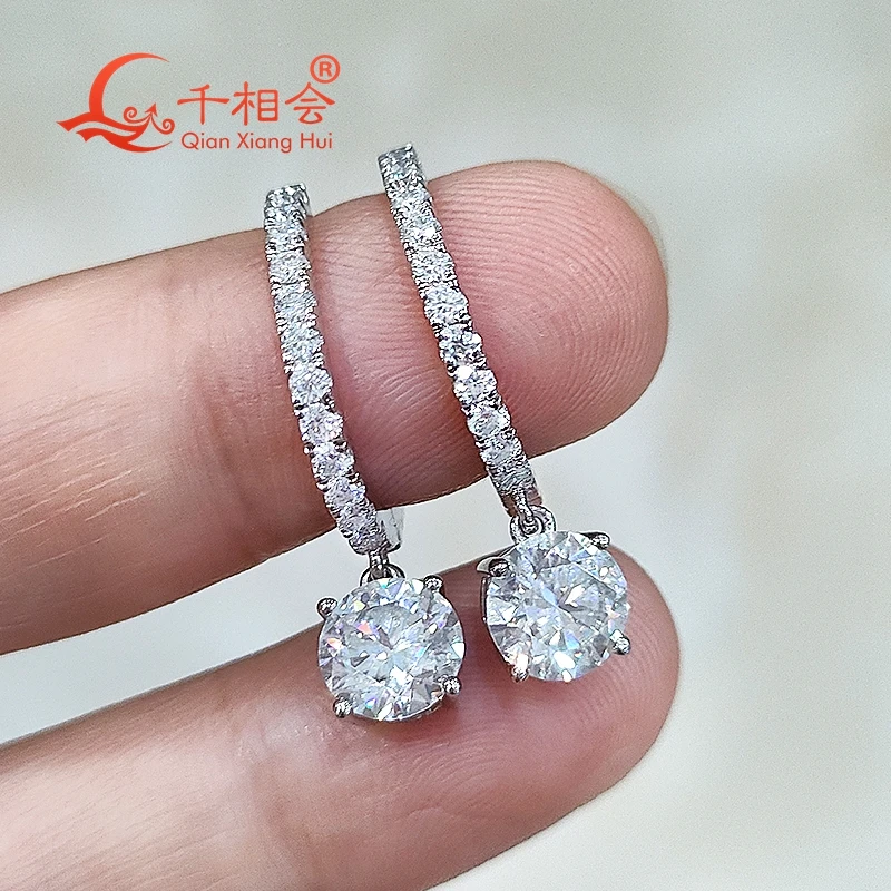 6.5mm1ct half around round shape 925 silver white color D VVS moissanite stone ear stud Earing gift dating women wedding