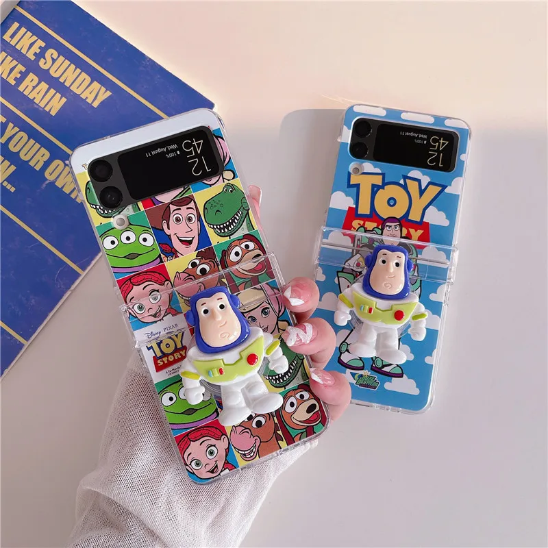 Disney Toy Story Buzz Lightyear 3D Doll pendant Bracelet Phone Case For Samsung Galaxy Z Flip 3 4 5G ZFlip3 ZFlip4 Flip3 Flip4