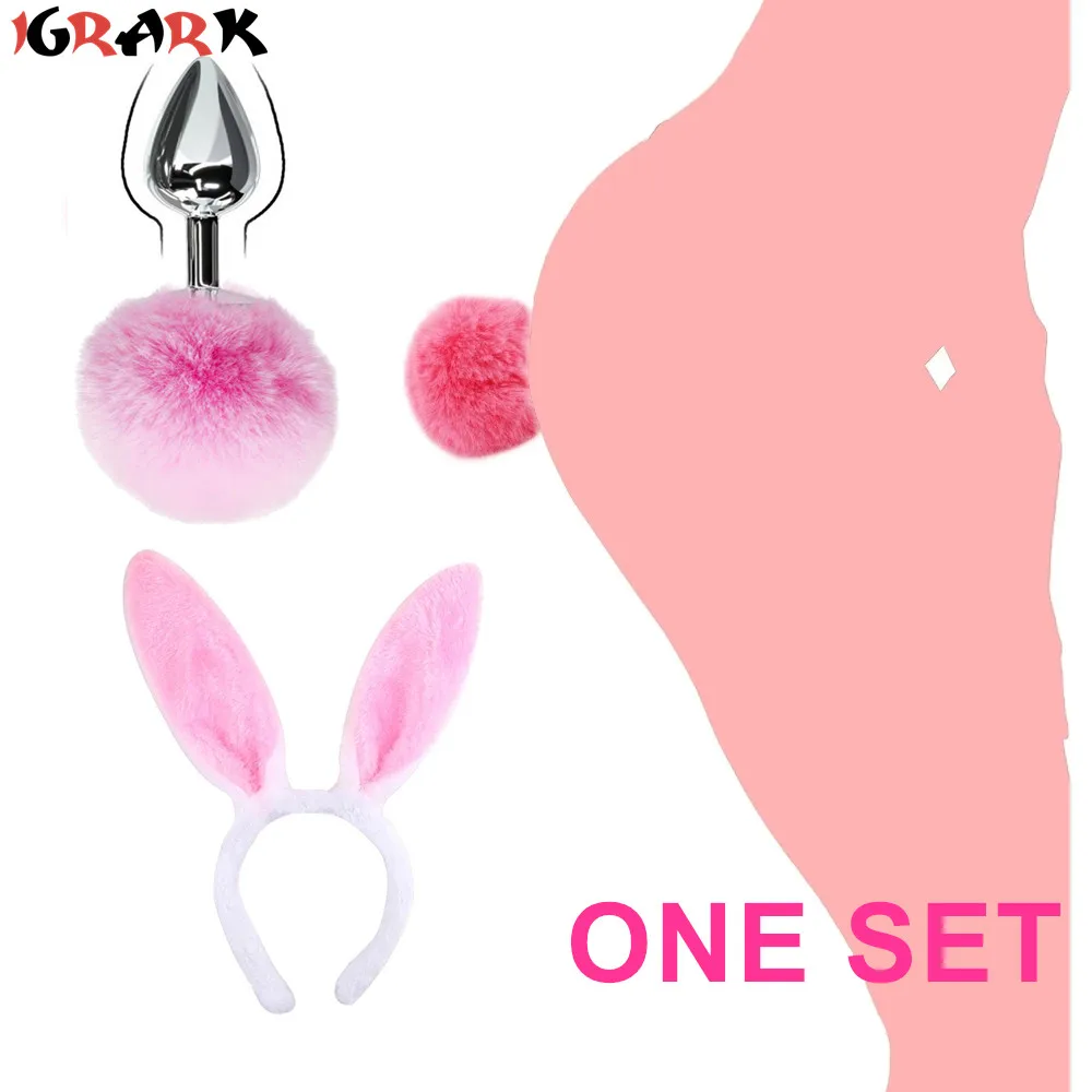 Kawaii Bunny Buttplug Tail With Rabbit Plush Ear Metal Anal Plug Anus Sex Toys for Women Gay Adult Games Lover Christmas Gifts