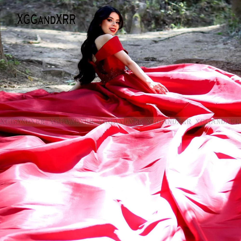 Vestidos de quinceañrea rojos, vestido de fiesta de graduación con escote en V, hombros descubiertos, apliques de encaje, 15, 16, vestidos de princesa para desfile, cumpleaños, 15 años, 2022