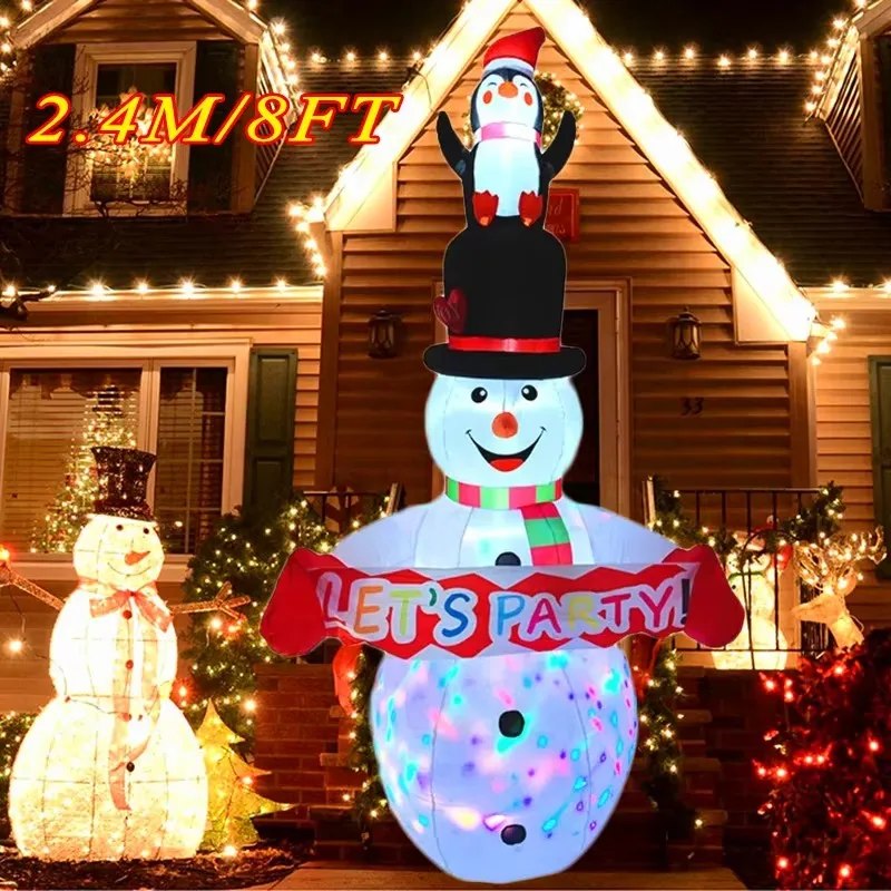 2.4M Christmas Inflatable Toys Decoration Snowman Penguin Xmas Holiday Outdoor Decors LED Lights New Year Gift Yard Party Props