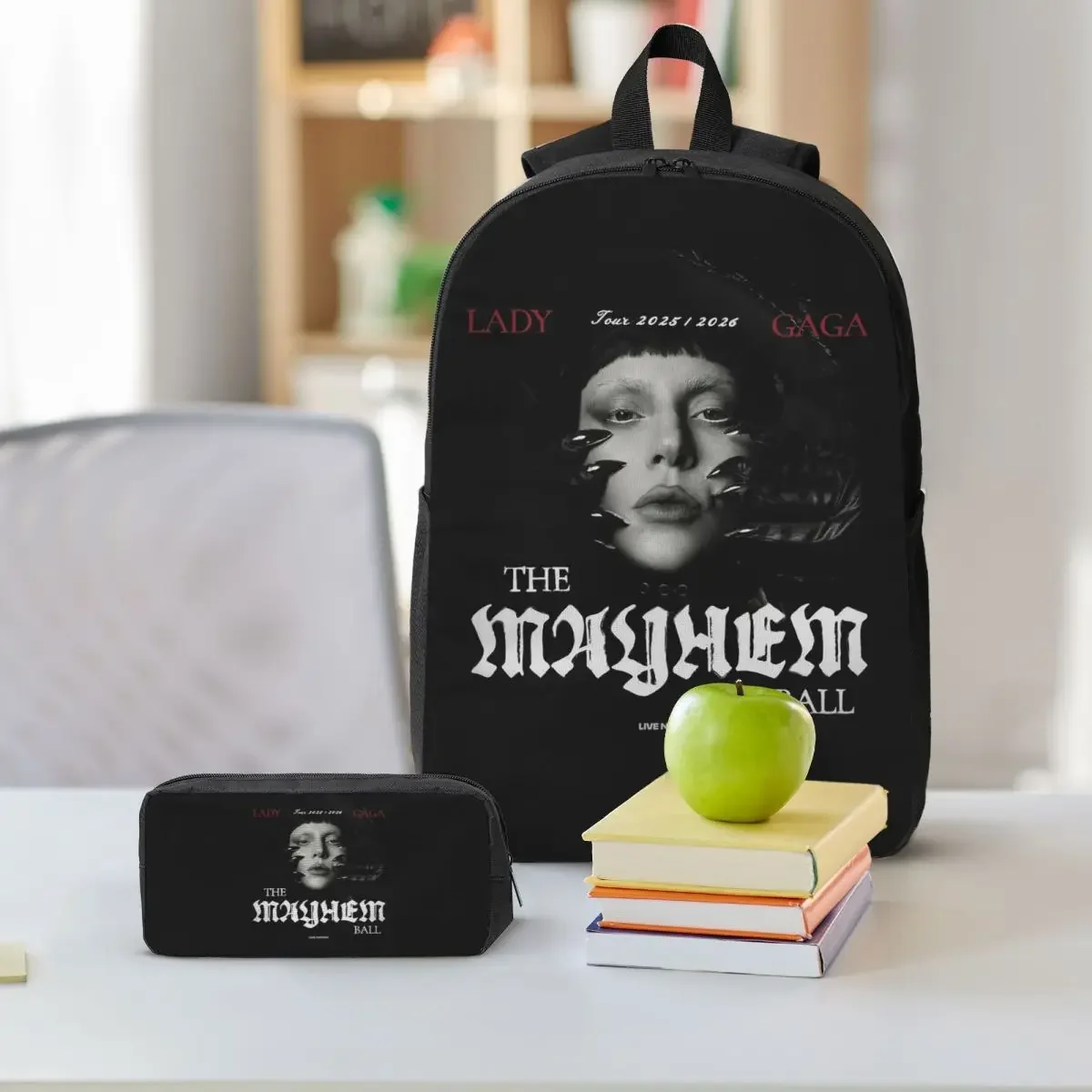 Lady Gaga Mayhem New Album Backpack Student BookBag School Bag Shoulder Bags 3ps Insulated Lunch Bag Pencil Case
