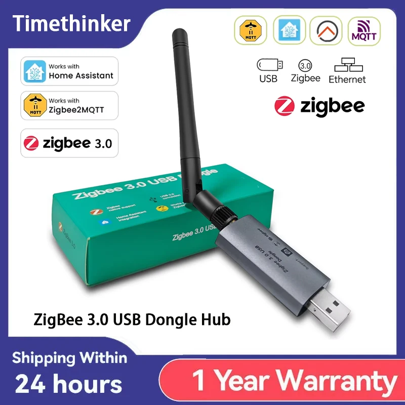 

Timethinker Zigbee 3.0 USB Dongle Hub Universal Smart ZigBee Gateway With Antenna Work With Home Assistant OpenHAB ZigBee2MQTT