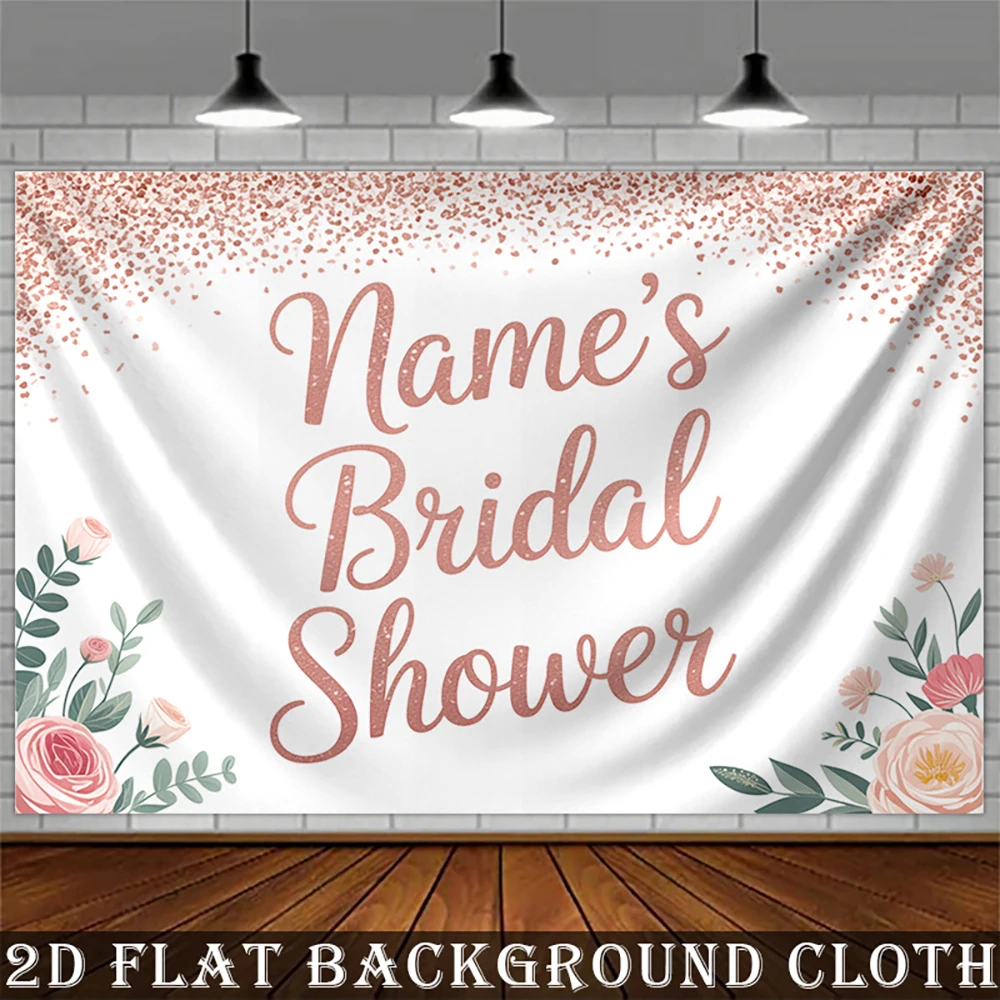 1pc  Rose Gold Glitter Floral Bridal Shower Custom Name Backdrop Banner
