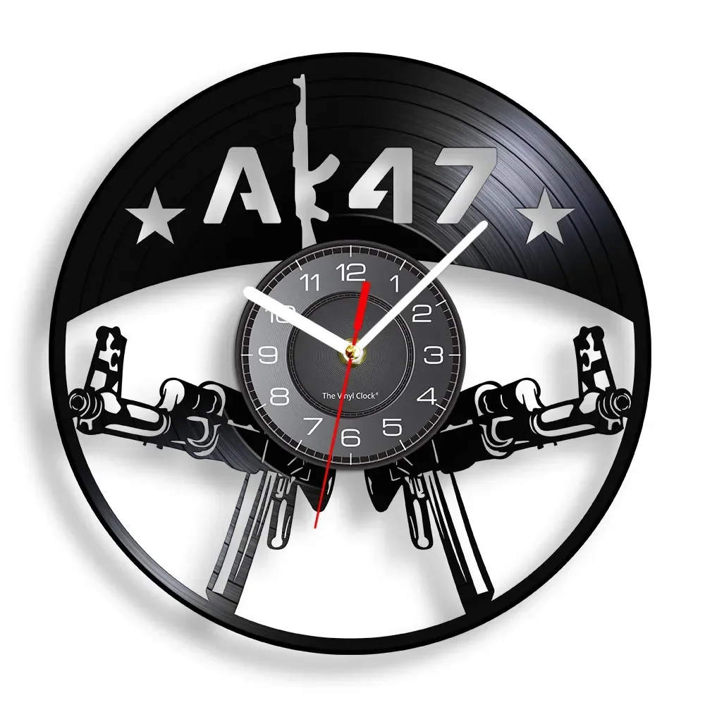 Weapon Gun AK47 Laser Cut Vinyl Record Wall Clock for Man Cave Living Room Rifle Gun Wall Clock Military Army Soldiers Gift Idea