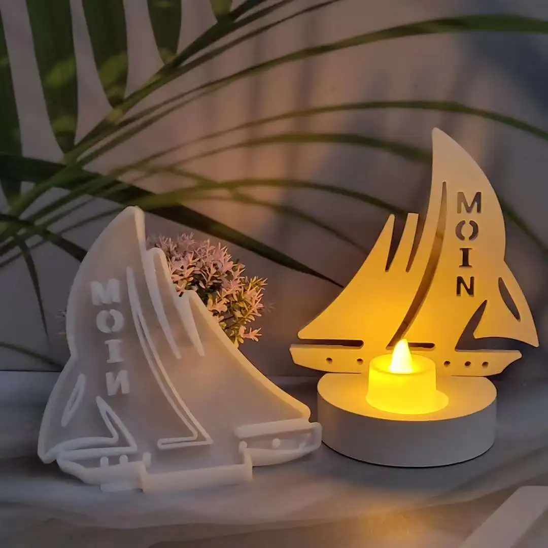 German MION Sailing Fish Ornaments Candle Holder Silicone Mold DIY Cement Gypsum Clay Resin Candlestick Mold Home Decor