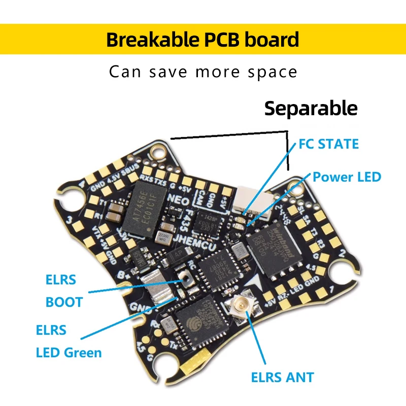 JHEMCU F435 NEO 1S AIO التحكم في الطيران F435 FC 4in1 ELRS F4 التحكم الرئيسي المتكامل 5A ESC لطائرة FPV أجهزة الاستقبال عن بعد بدون طيار #2