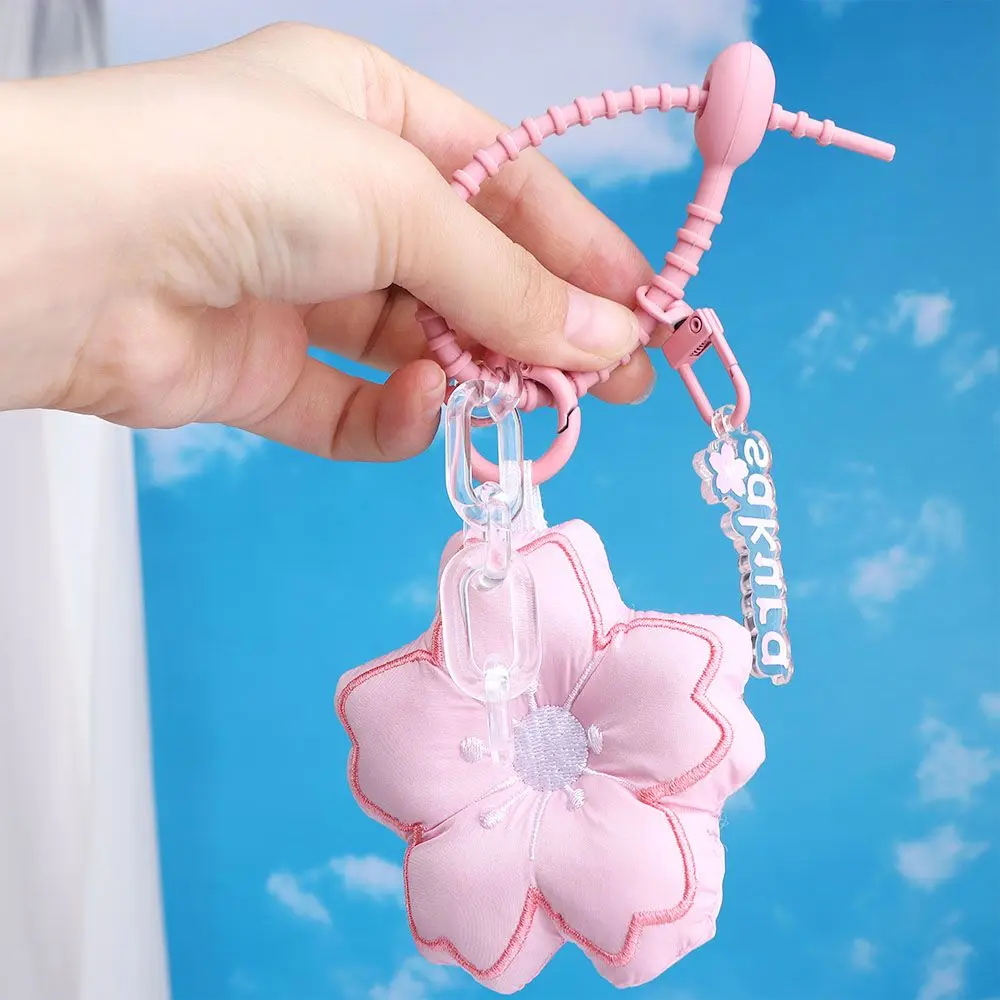 Soft Cute Handmade Pink Fabric Girl's Gift Floral Keychain Sakura Bag Pendant Backpack  Accessory Cherry Blossom Keyring