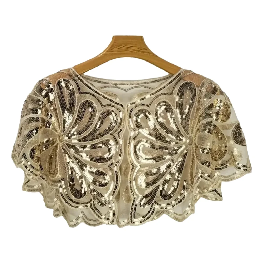 Cape florale à paillettes Vintage, châle scintillant, orné, accessoire de fête, lavable à la main, sans extensible, Cape décorative élégante