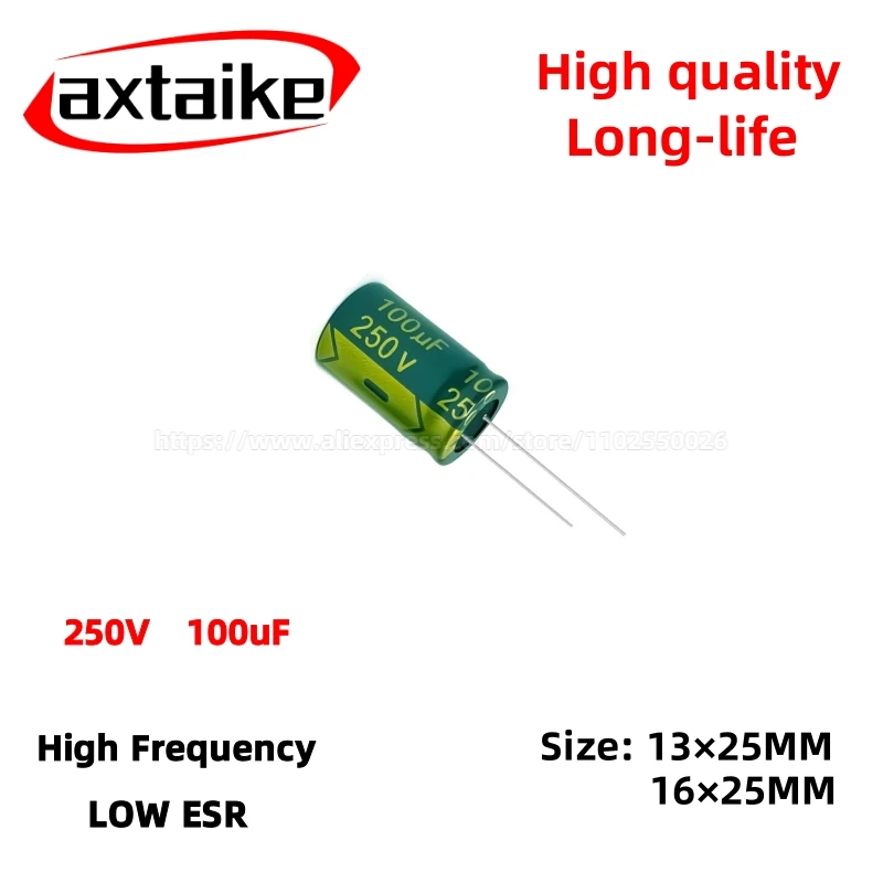 

5PCS 250V100uF Aluminum Capacitor, High Frequency Low ESR 105°C Radial for Power Supply Long-life 13×25MM 16×25MM