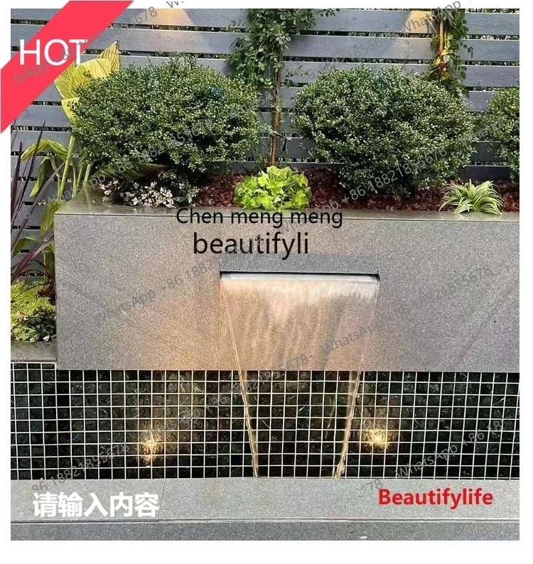 cn8617 ssWaterfall outlet matte courtyard water curtain flowing water landscaping wall stainless steel artificial stacked water