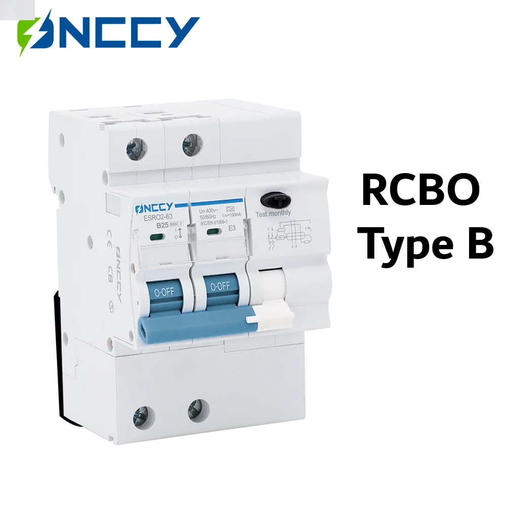 ONCCY Type B RCBO Residual Automatic Circuit Breaker 2p 4P 6A 10A 16A 20A 25A 32A 40A 63A Over Current Leakage Protection 30mA