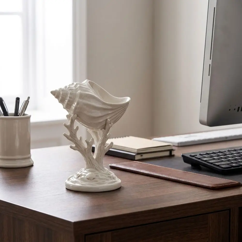 3D Printed Conch Goblet Ornament Mini Decorative Ocean Style Seashell Tabletop Statue Plastic White Coral-Shaped Jewelry Tray