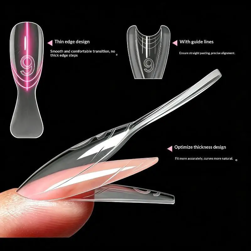 60Pcs No Paper Needed Sandwich Nail Dual Forms Oval Square Shape Gel Nail Extension Forms for Salon Home Use