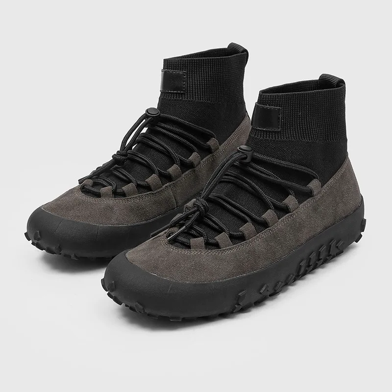 Men Sock Fit High Top Boots Chunky Platform Non Slip Breathable Lightweight Outdoor Hiking Street Sneakers