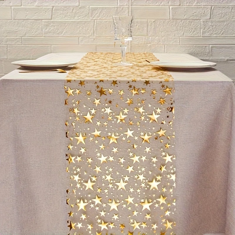 1 Roll Golden Star Sequin Foil Tablecloth Polyester Rectangular Shiny Table Cover for Birthday Christmas Halloween Party Decor