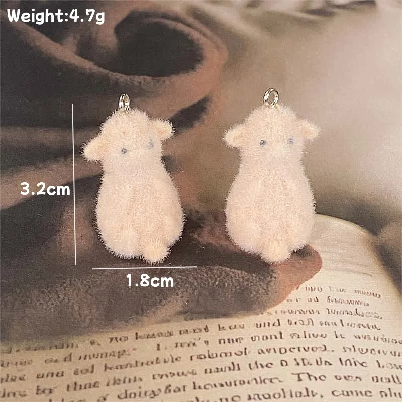 30PCS 3D Flocking little Sheep Charms Plush Doll Pendant for Necklace Earrings Jewelry Making DIY Handmade Accessories Wholesale