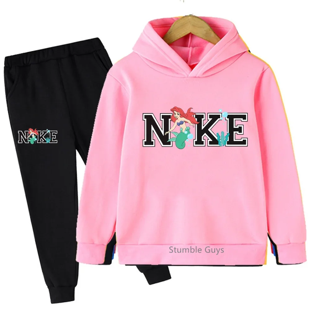 

3-14yrs Kids The Little Mermaid Hoodie Set Spring Autumn Hooded Teen Tops Cartoon Boys Clothes Girls Disney Anime Sweatshirt
