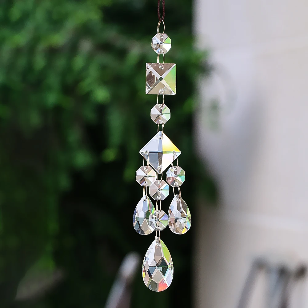 Handmade Square Octagonal Crystal Pendant Prism Sun Catcher Decorative Chandelier Accessory DIY Garden Home Hanging Ornament