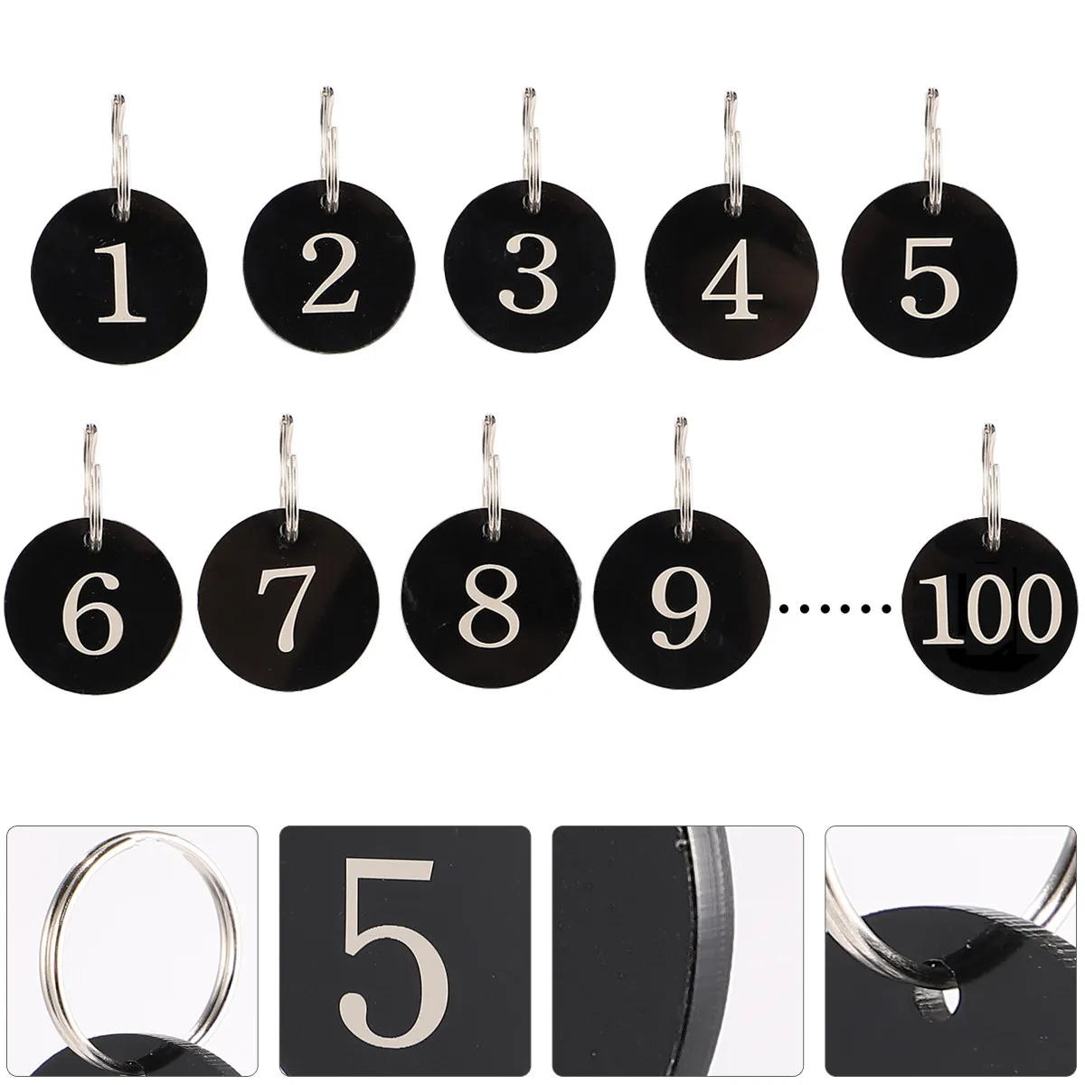 100Pcs Acrylic Number Tag Rings Round Hollow Key Tags for Hotel Restaurant Supermarket Hot Pot Counters Line Up Management