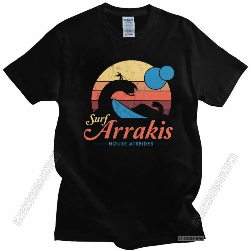 Visita arrakis t camisa masculina algodão surf duna sci fi camiseta de manga curta vintage angustiado surf casa atreides t topos presente