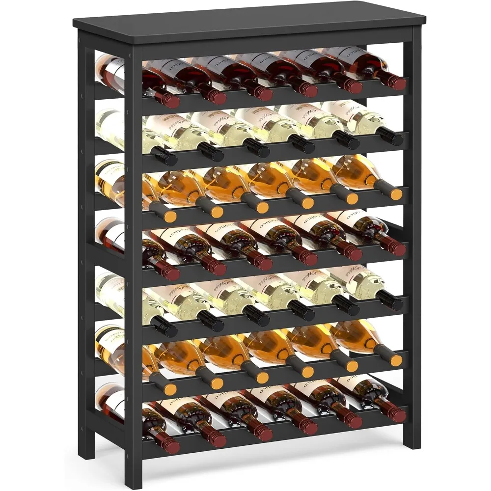 

42-Bottle Wine Rack Free Standing Floor, 7-Tier Display Wine Storage Shelves with Table Top, Bamboo Wobble-Free Bottle