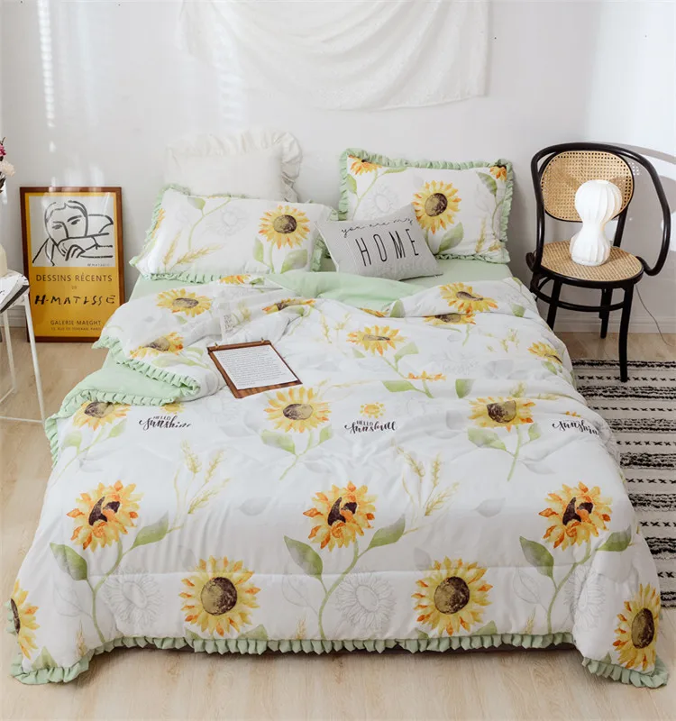 New Children Baby Bedding Sunflower Quilt Sets Floral Bedsheets Set for Bedroom