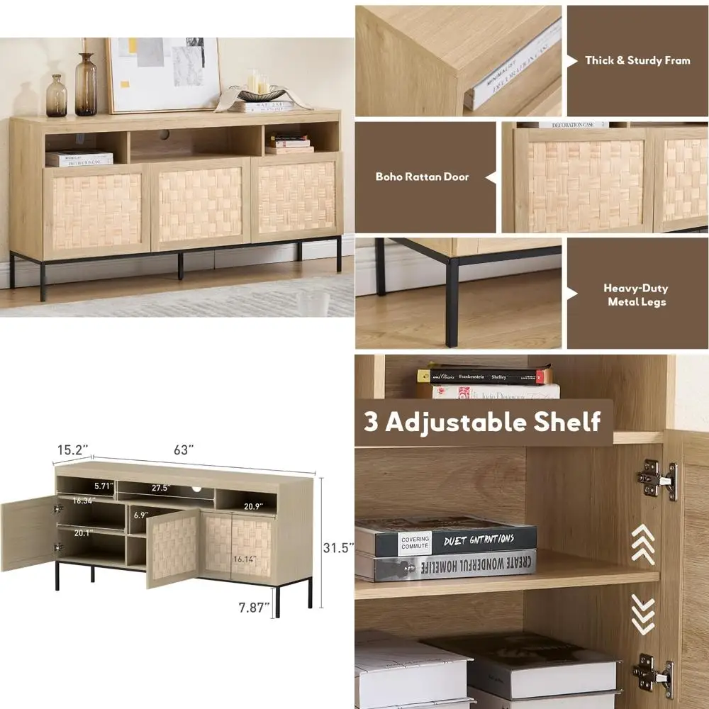 

Tall TV Stand with Storage, 70-inch Large Entertainment Center for 75-inch TVs, Media Console Table with Storage Cabinet