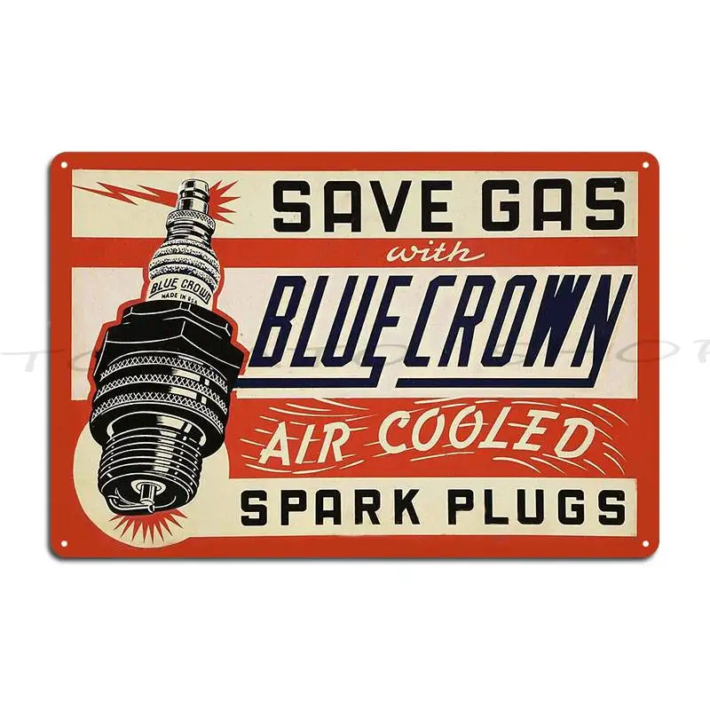 Vintage Blue Crown Air Cooled Spark Plugs Metal Sign Cinema Wall Plaque Funny Pub Custom  Tin Sign Poster