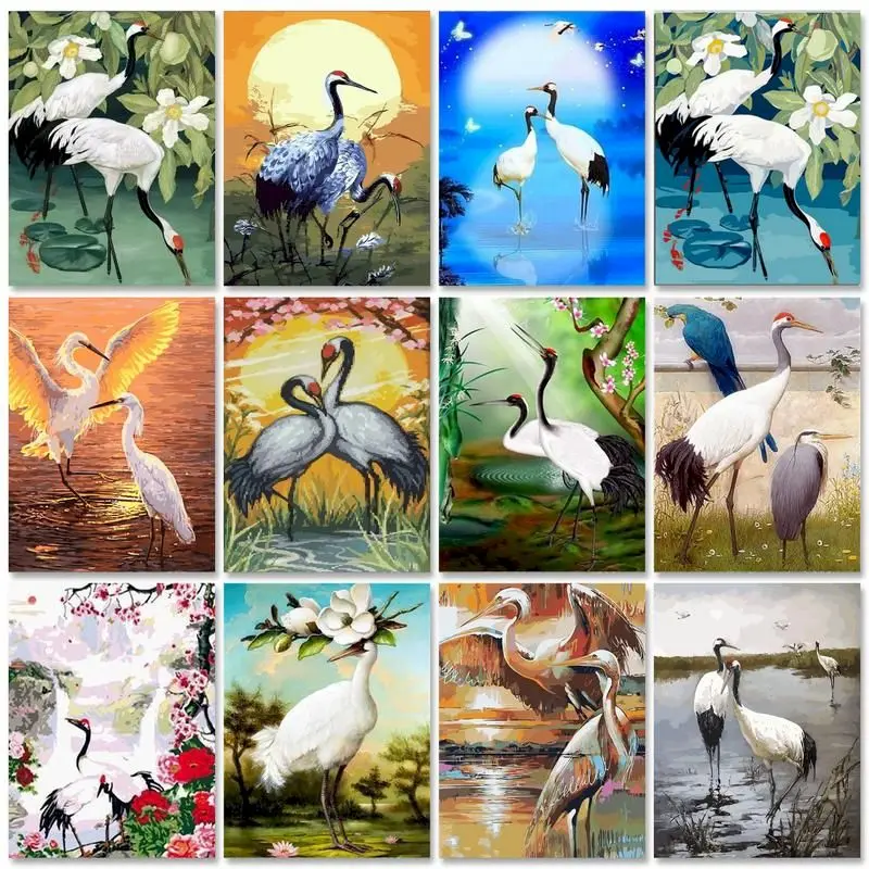 

GATYZTORY DIY Painting By Numbers Red-Crowned Crane Animals Oil Painting HandPainted Home Decor Gift Canvas Drawing Handicraft H