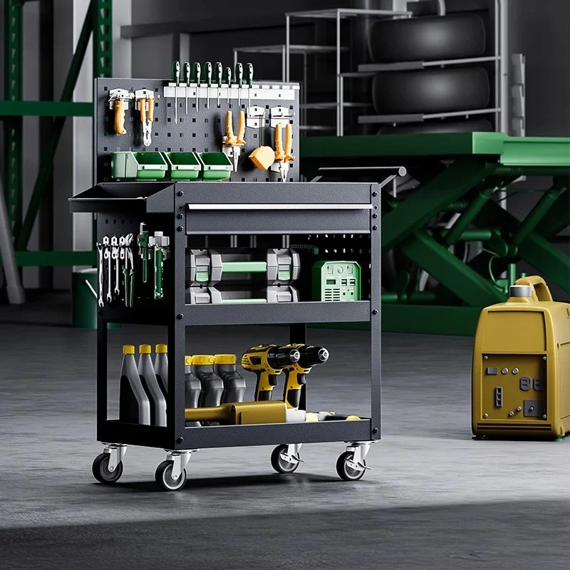 Workshop maintenance tool cart, auto repair drawer type movable multi-functional tool cart, three-layer thickened trolley
