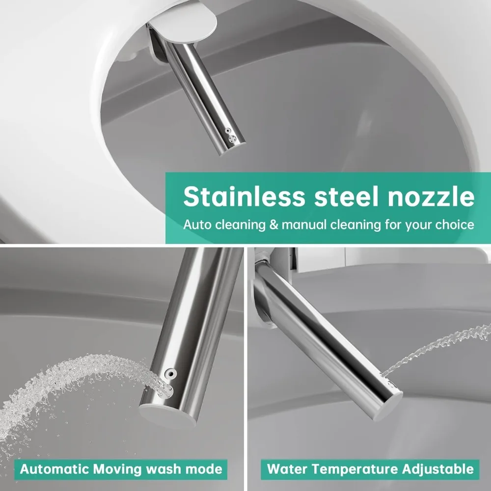 Toilet Seat Elongated, Electric Smart Heated Seat with Air Dryer & Instant Warm Water, 4-Temp Adjustable Feminine Rear/Mov