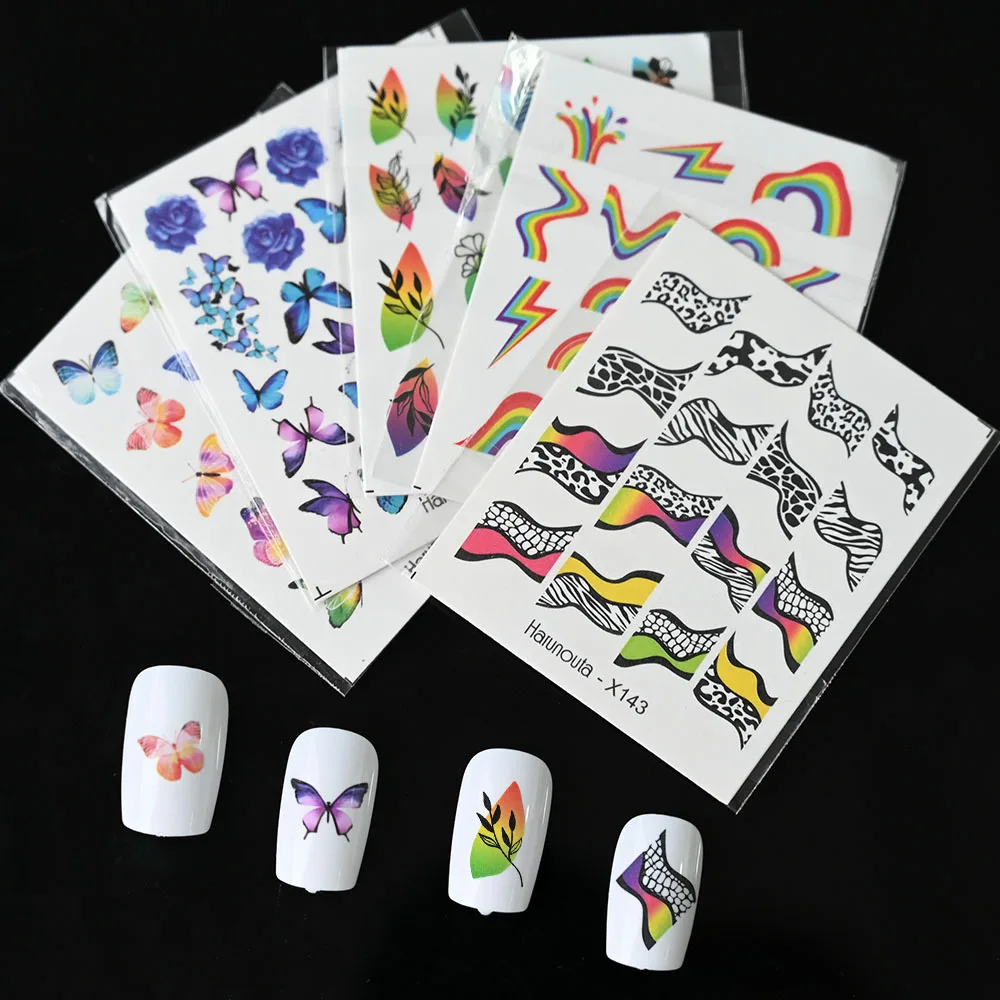 1pc Back Glue Nail Stickers Heart Florals Butterflys Decals Tropical Water Snakes Stickers Decoration For Nail Art Manicure WaS8