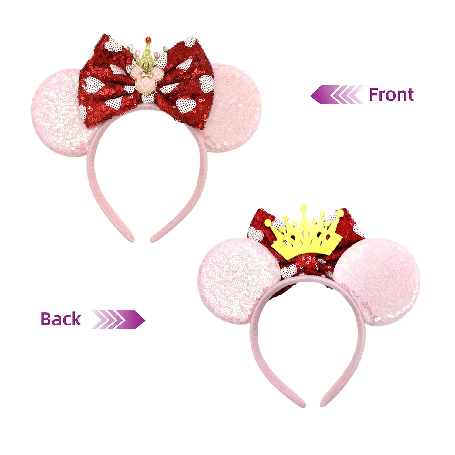 Love Heart Mickey Mouse Ear Headbands with Bow Sequin Cartoon Headbands Cosplay Costume Party Christmas Halloween for Girl Women - view 5