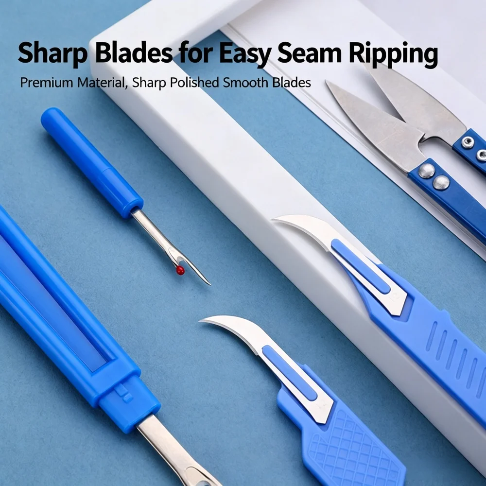  7Pcs Seam Ripper Sewing Tool Kit Stainless Steel Thread Snips Stitch Remover with Storage Box for Quilting Dressmaking Craft