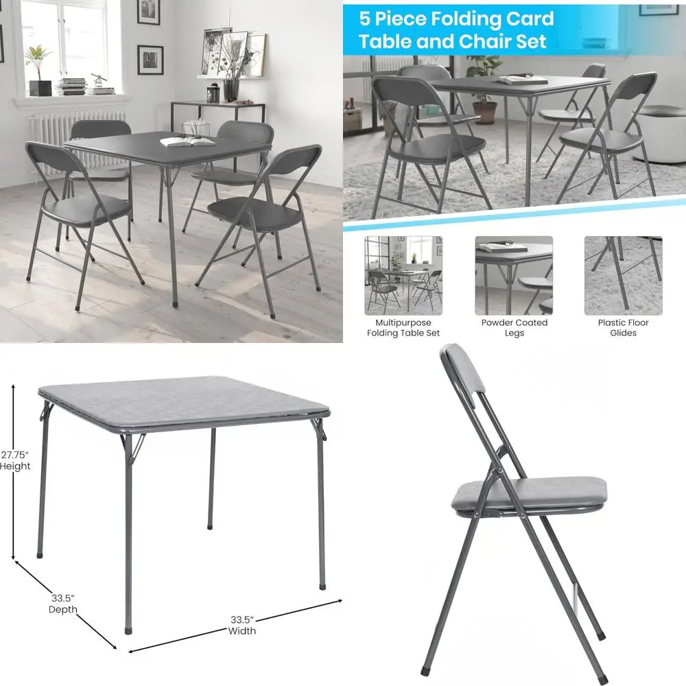 

Multipurpose Folding Card Table and Chairs Set for 4, Padded Square Portable Table, Ideal for Home and Outdoor Use