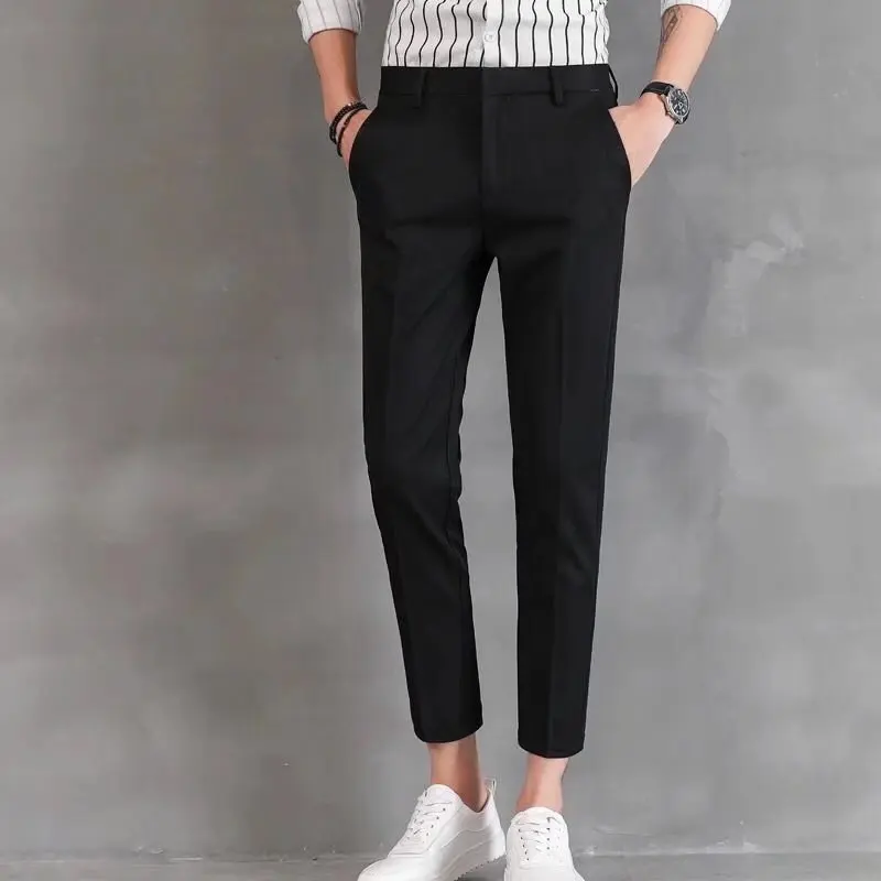 

Men's Slim Fit Ice Silk Nine-Piece Pants Summer Thin Korean Style Casual Trousers Comfortable Breathable Straight Leg Pants