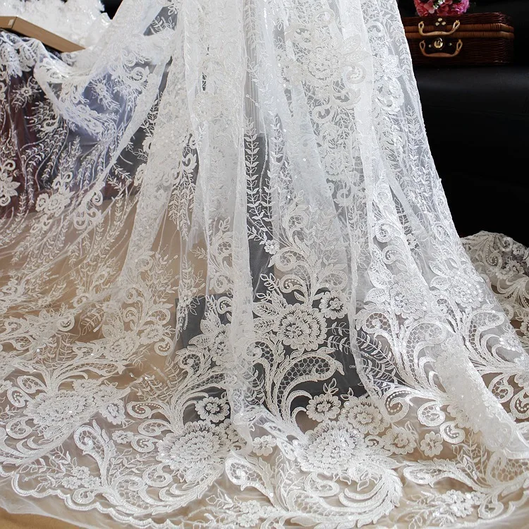 

Sequin Embroidery Lace Fabric Wedding Dress Handmade Diy Material Clothing Tablecloth Curtain Decoration Fabric Accessories