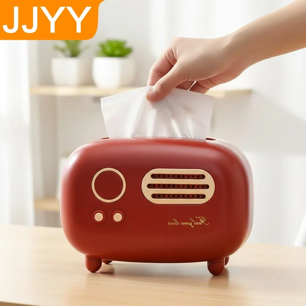 Retro Style Radio Shaped Tissue Box Cover for Kitchen Bathroom Bedroom Decor Storage Organizer