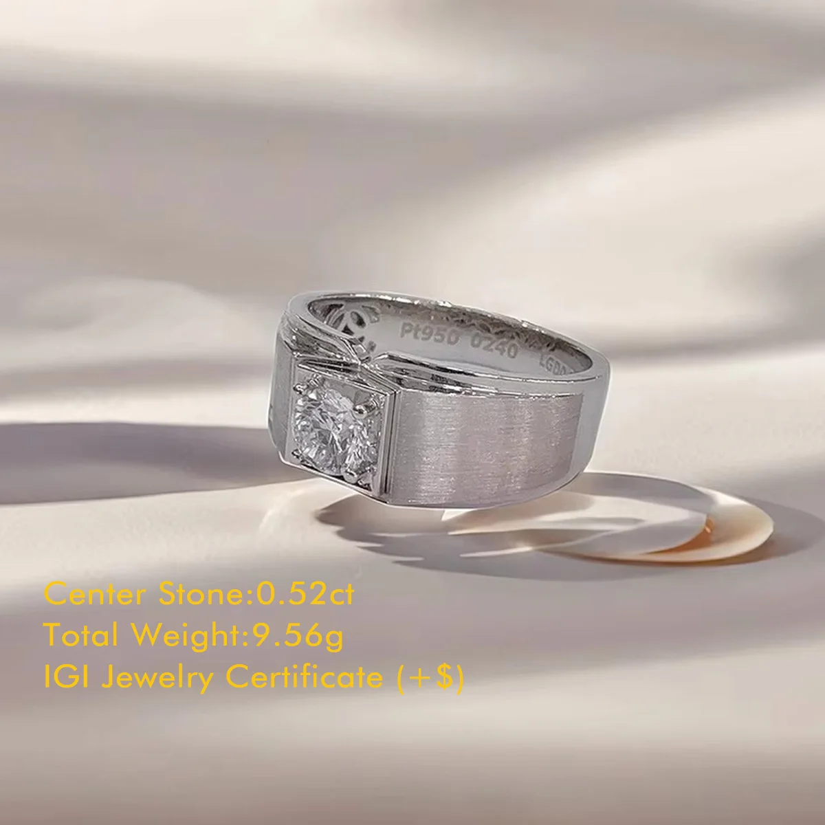 PT950 Platinum Diamond Men Rings IGI 0.5CT D VS2 Simple Wire Drawing Lab Grown Diamond Rings Luxury Gift For Boyfriend