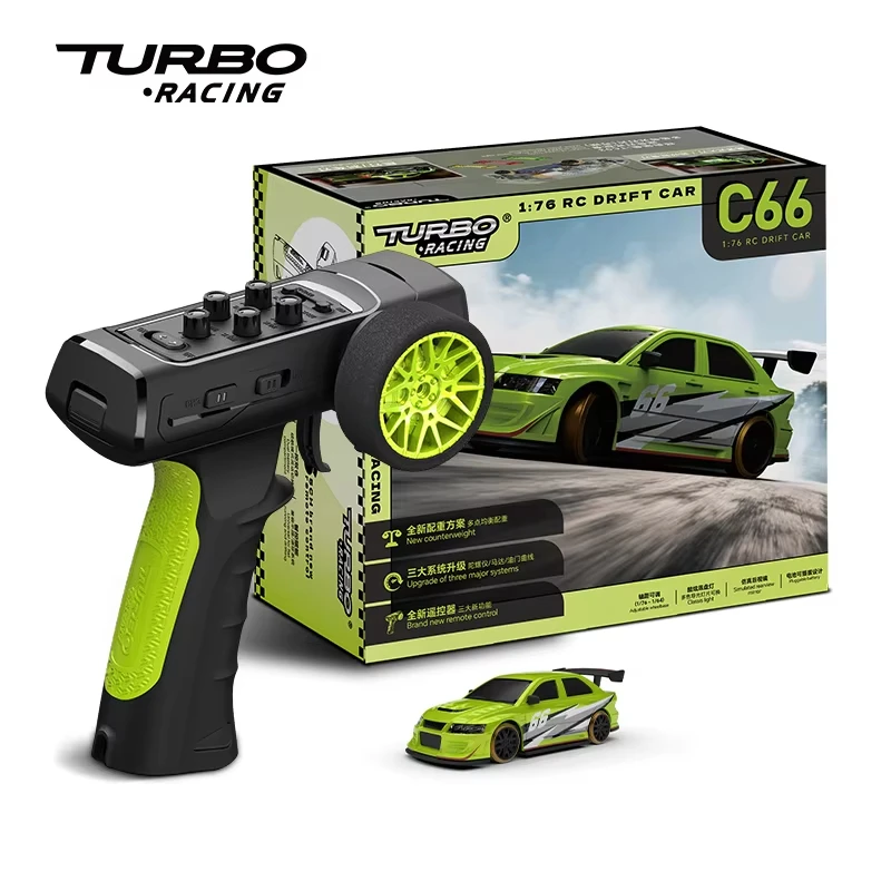 

Turbo Racing C66 1/76 Mini Drift RC Car Gyro Full Proportional Remote Control RTR Electronic Toy Gift for Boys Adults