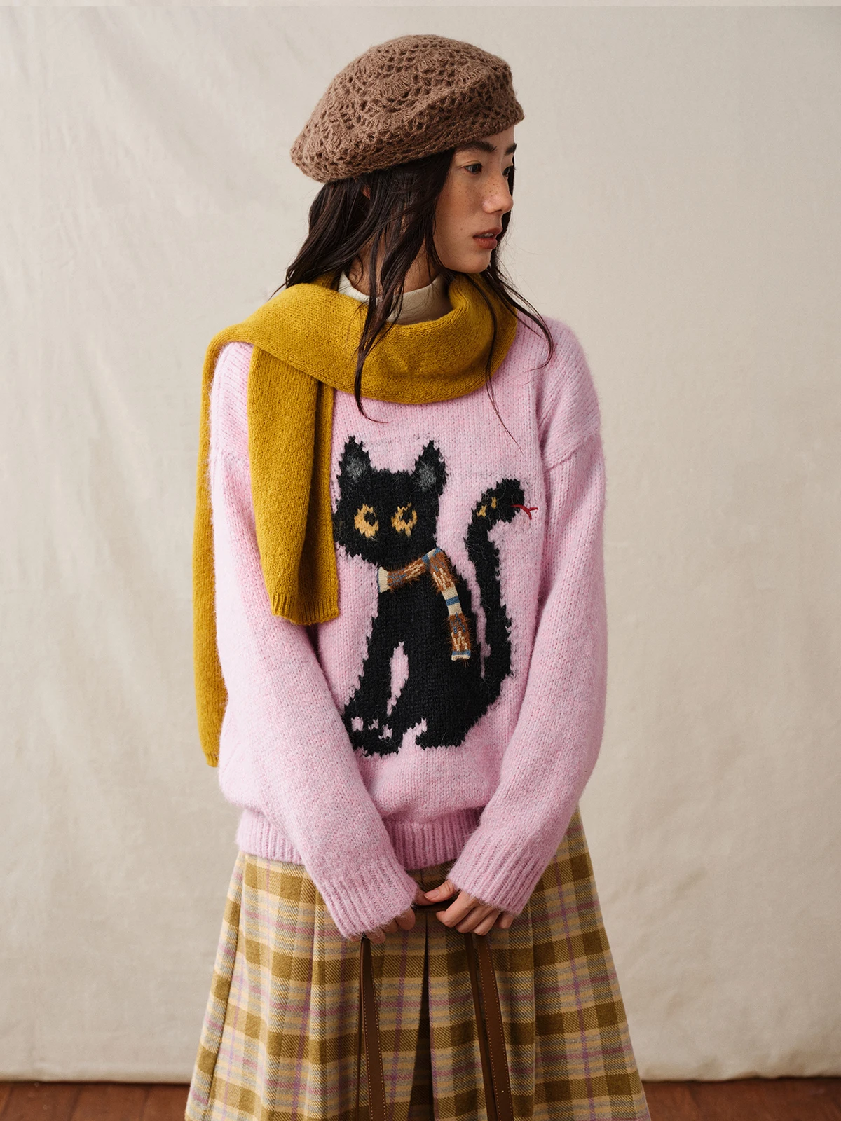 

Розовый шерстяной вязаный свитер Octopusme для женщин: свободный крой, узорчатый, для повседневной носки, в стиле Lazy Feelings