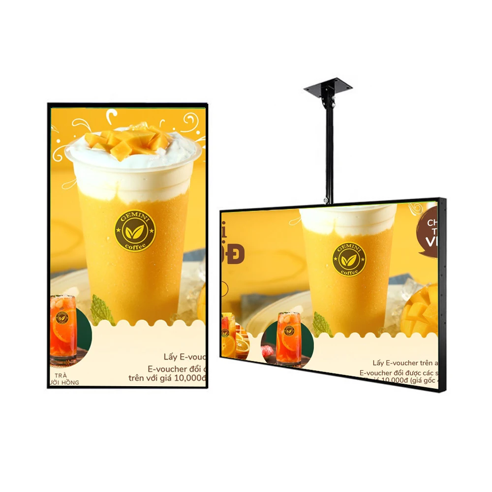 

49 Inch Hanging Wall Mounted Horizontal or Vertical Screen Advertising Android Digital Signage Menu Board for Restaurant