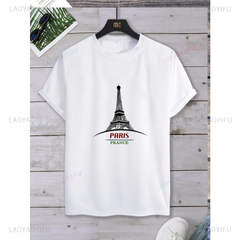 Camisetas gráficas de la torre de París de estilo francés, ropa de calle transpirable, camisa clásica Unisex, manga corta, cuello redondo, Verano