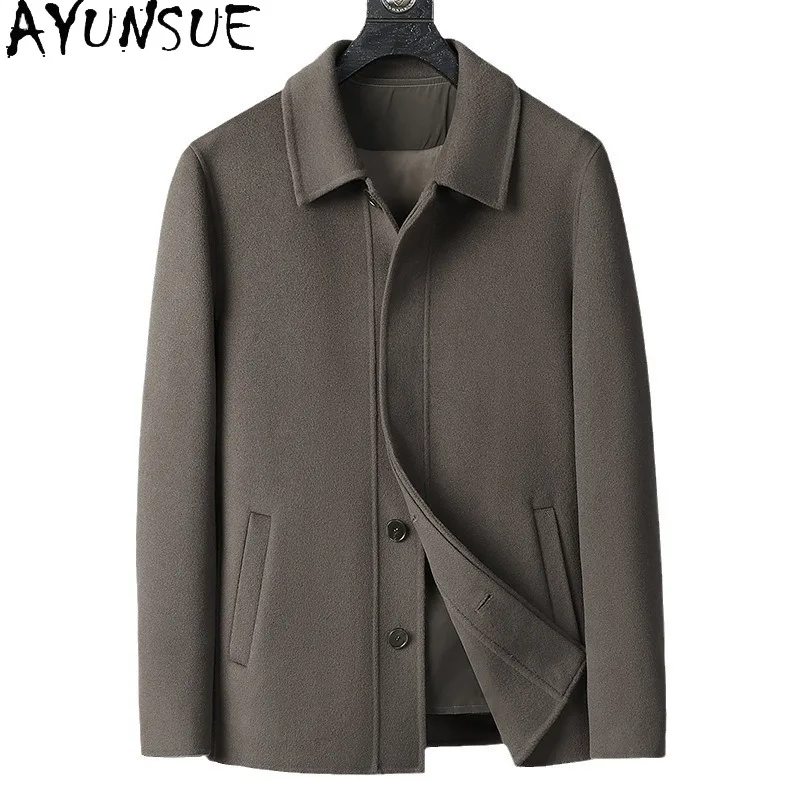 

AYUNSUE 100% Wool Jacket Men Winter Clothes Double-sided Woolen Coat 2025 Fashion Mens Coats New in Outerwears Goose Down Vest