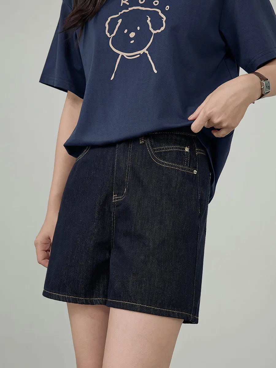 

High Waist Denim Shorts Women's Summer New Loose Slim A-Line Wide Leg Pants Versatile Jeans High Waist Loose Fit Button Closure