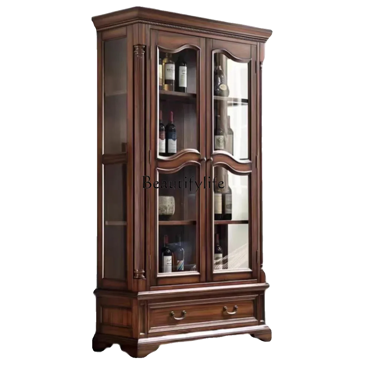 

ld 38American all-solid wood double-door wine cabinet household living room wall glass door display cabinet